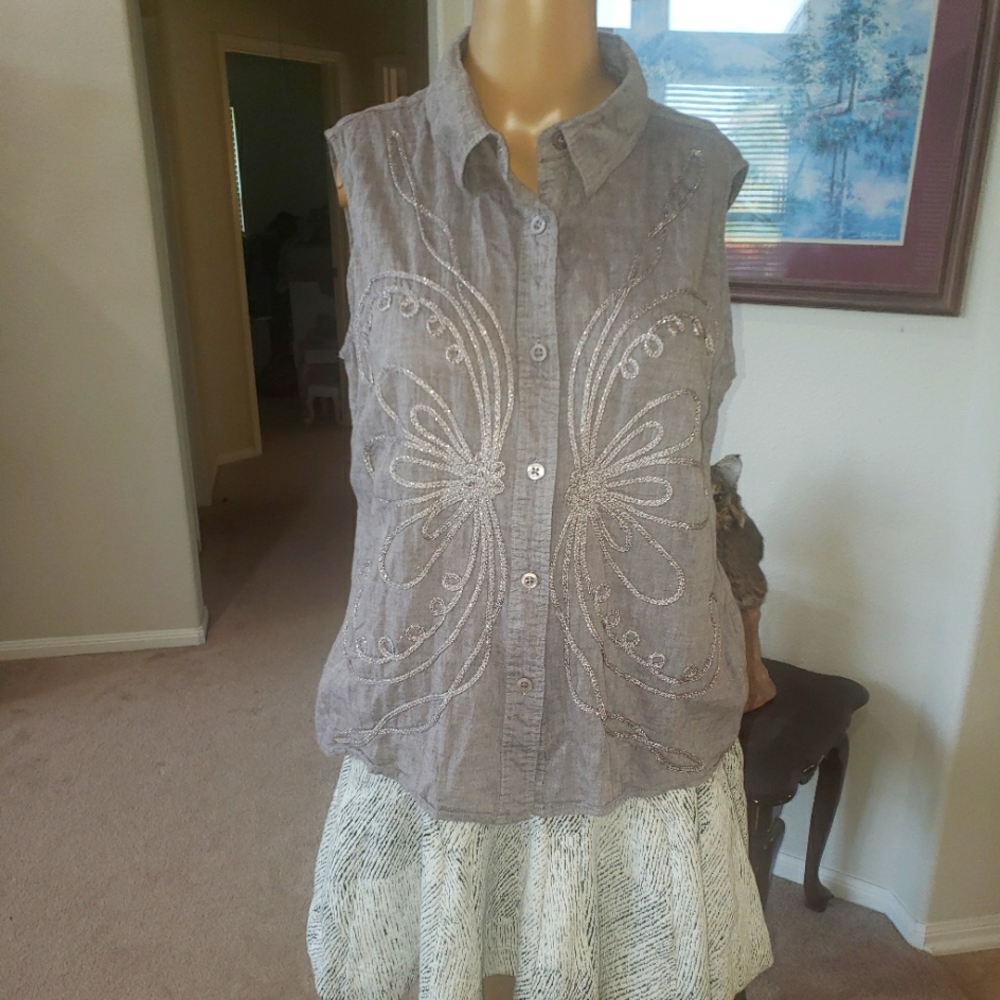 Christopher & Banks M 3d metallic swirls linen like sleeveless top